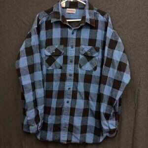 Vintage Buffalo Plaid Flannel Shirt Jacket Mens 3XL Tall Blue Heavyweight Grunge